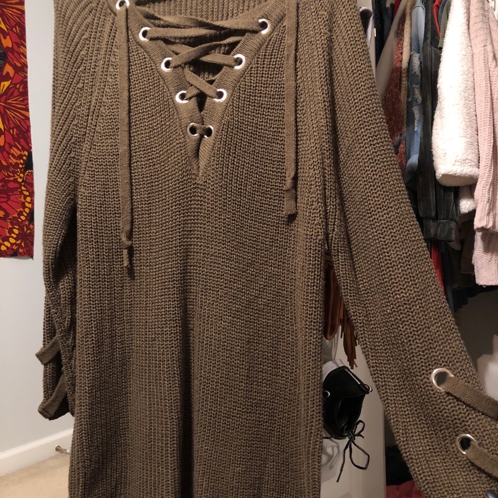 army green sweater dress